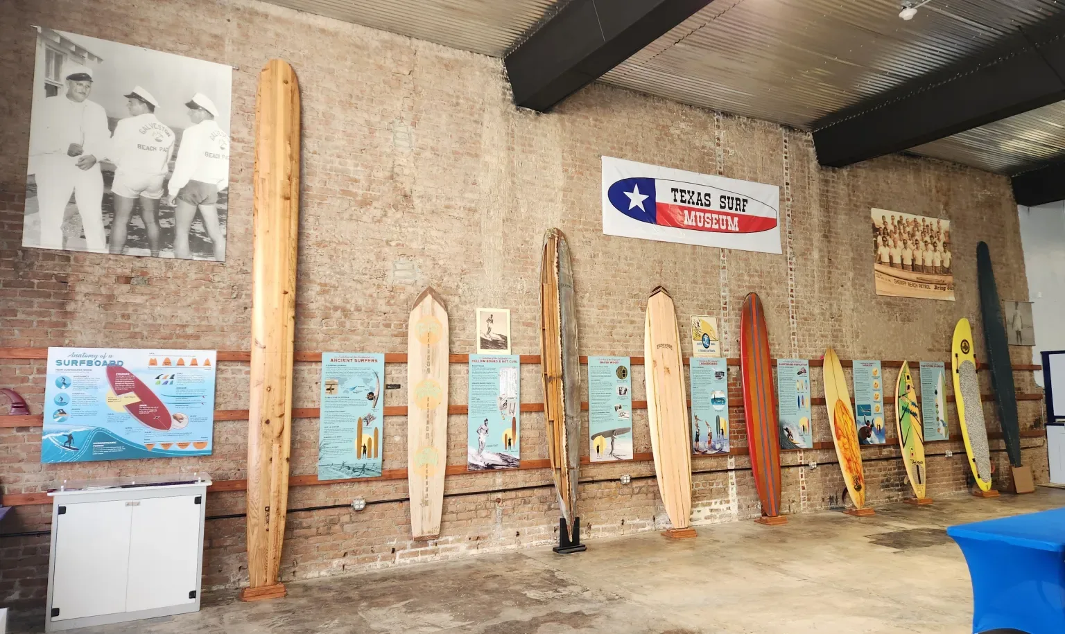 A wall of surfboards and history at the Texas Surf Museum